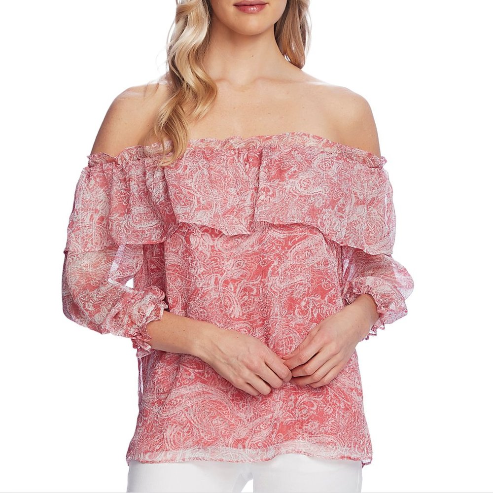 Vince Camuto Distressed Paisley Off the Shoulder Blouse Sz XS
